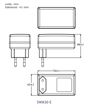 Mechanical Drawing - CUI Inc SWM30 AC-DC Medical Power Supplies